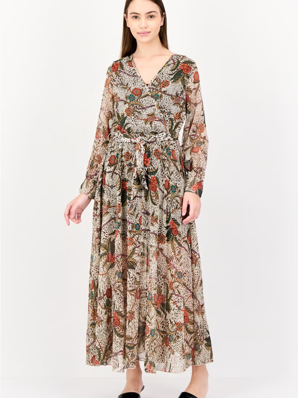 Bohemian Floral V-Neck Maxi Dress in Cream Multi
